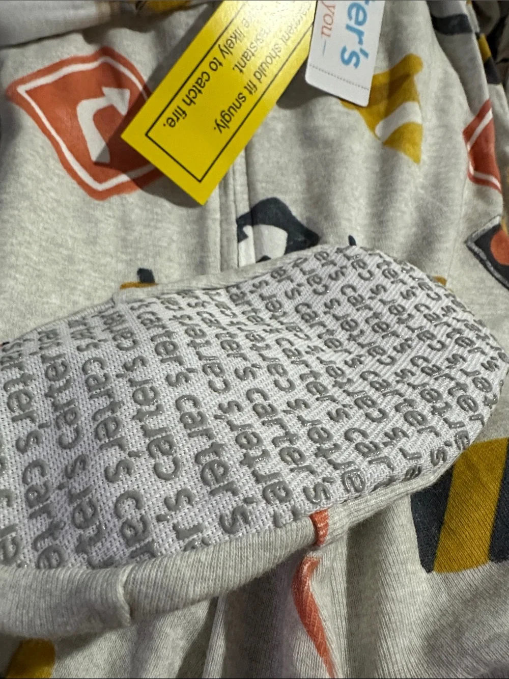2 piece set Carter's Gray Footed Pajamas with Yellow & Black Construction Print